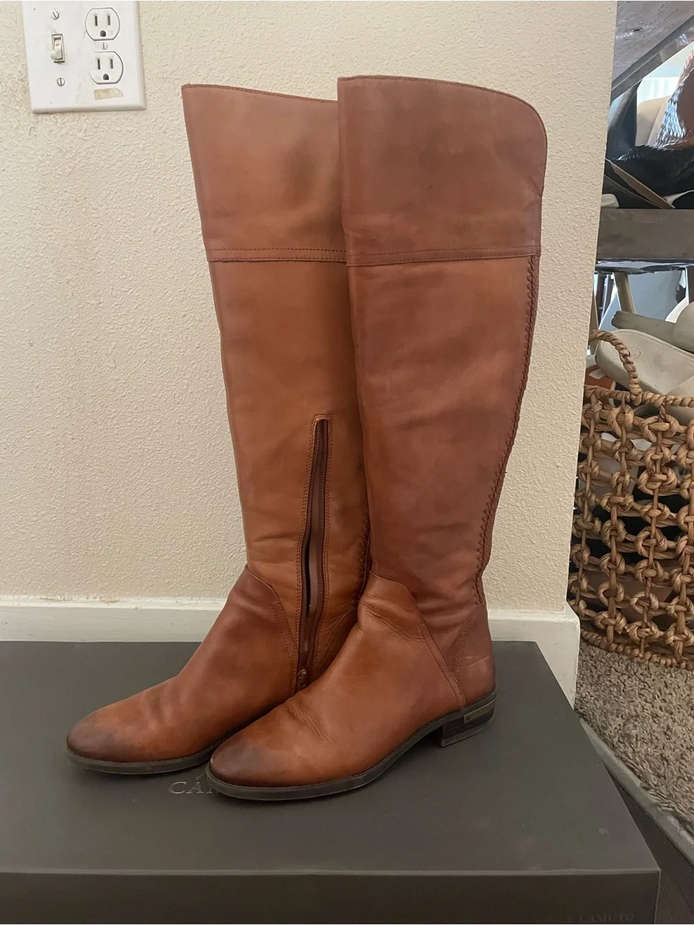 Women's Vince Camuto Tall Brown Leather Riding Boots - Classic Zip Detail